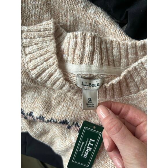 NEW L.L. Bean Cotton Ragg Crewneck Fair Isle Sweater in Tan sz XL Gorpcore Cozy - Picture 11 of 13